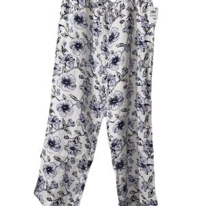 Charter Club Pants Womens XL Blue Luxury Linen Floral High Rise Wide Leg BoHo